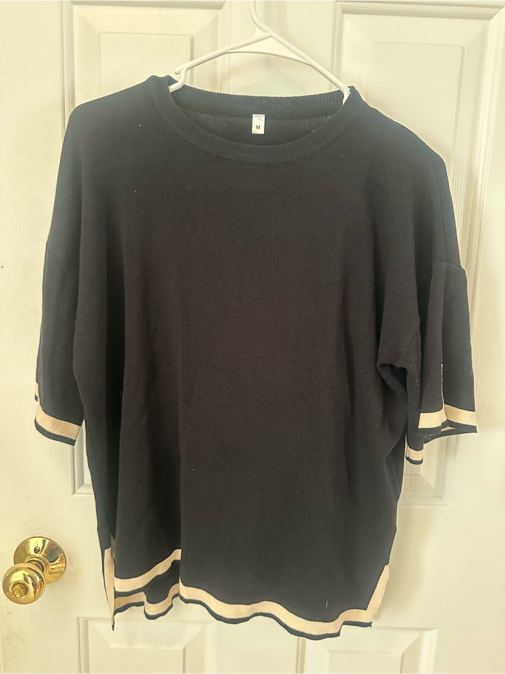 Amazon Black Short Sleeve Sweater with Cream Trim